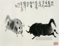 Wu zuoren luchando contra el ganado tinta china antigua